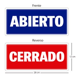 Genérico Monsterprint Señalamiento Letrero Abierto/Cerrado, 28x12 cm. Impresión HD directa en estireno con tintas UV. Incluye cadena y chupón, listo para instalar.