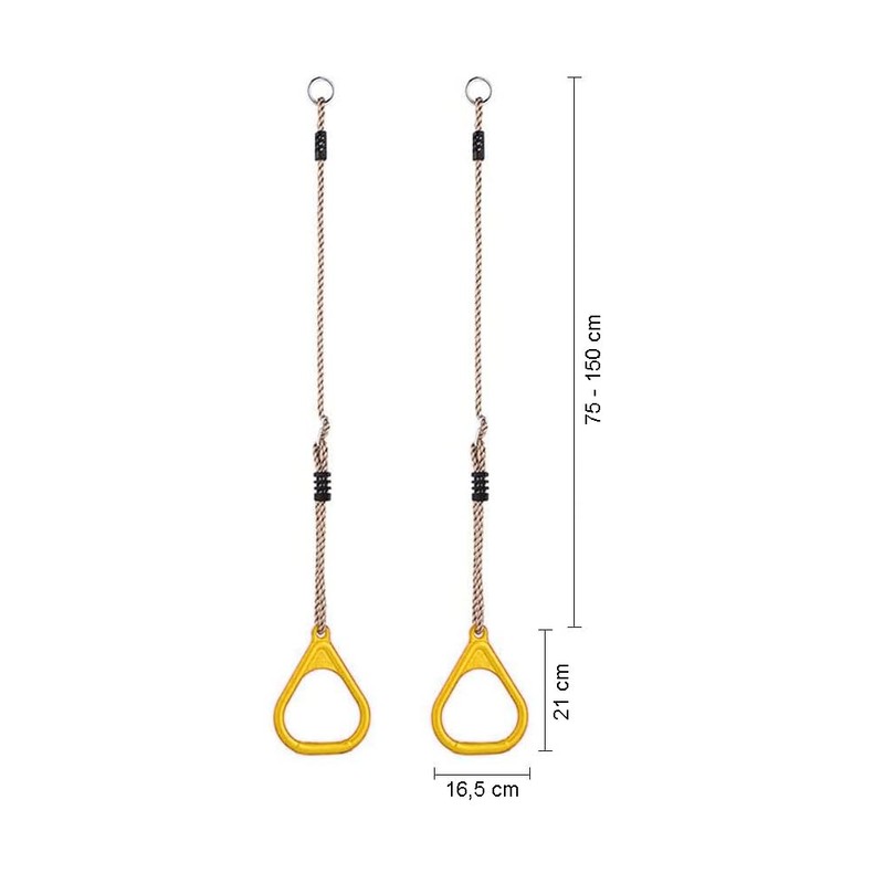 Yellow Plastic Gymnastics Rings with Adjustable Ropes