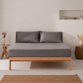 Fitted Sheet 105 x 200 x 30 cm 100% Cotton Breathable Adjustable Dark Grey