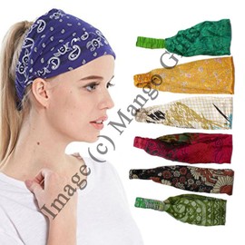 Fashion Women Yoga Elastic Hairband Silk Sari Hair Band Headband Lot 10 Pcs Multi