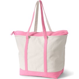 Lands' End Natural Long Handle Zip Top Canvas Tote Natural/fresh Pink X-Large