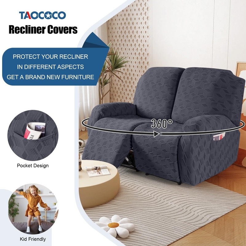TAOCOCO Recliner Loveseat Cover, Stretch Jacquard Reclining Loveseat Cover Furniture