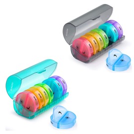 Sukuos 2 Pack Weekly Pill Organizer 7 Day 2 Times a Day, Sukuos Large Daily Pill Cases for Pills/Vitamin/Fish Oil/Supplements, BPA Free Pill Box, Easy to Clean