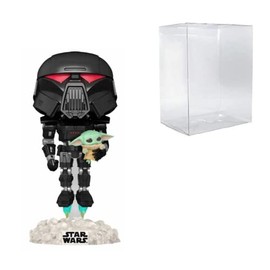 POP! Star Wars:The Mandalorian- Dark Trooper with Grogu Glow in The Dark EE Exclusive (Bundled with Compatible Box Protector Case)