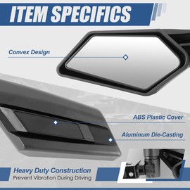 Auto Dynasty UTV Side Mirrors Convex Rear View Anti-Glare For 1.5-2 Inch Roll Bar Mount With Adjustment Handlebar Mount Universal for Polaris Can Am Kawasaki Arctic Cat Pioneer Yamaha