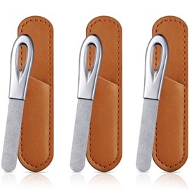 3 limas de uñas de acero inoxidable con funda de cuero, limas de uñas de doble cara, mango antideslizante, lima de uñas de diamante, fácil de moler, lima de uñas de metal para uñas naturales (marrón)