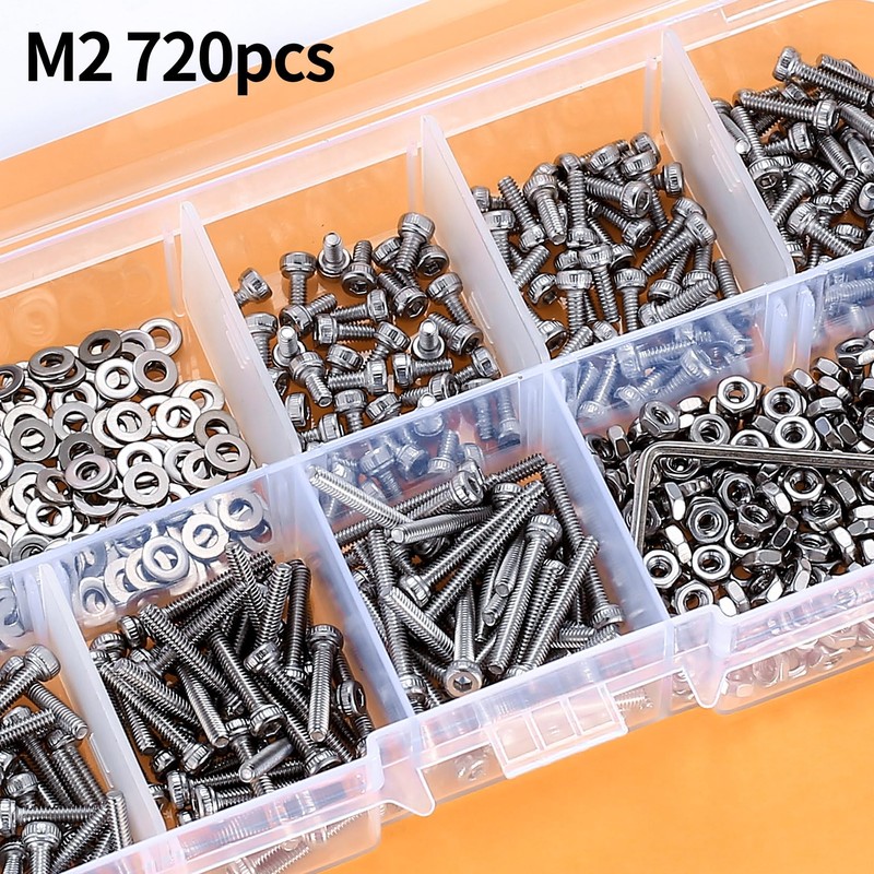 720 Pcs M2 Nuts and Bolts Set, M2 Hex Socket