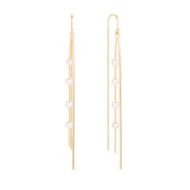 Pearl Threader Earrings for Women, 18K Gold Plated Long Drop Earrings Dangle Tassel Chain Jewelry for Teen Girls Gift, Brass, No Gemstone