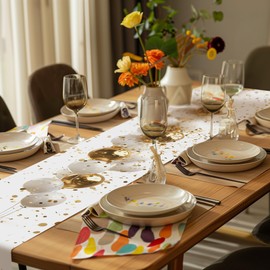 Amiee Rose Birthday Table Runners - Golden Birthday Party Table Runner & White Table Mats - Enhance Birthday Party with Table Runners