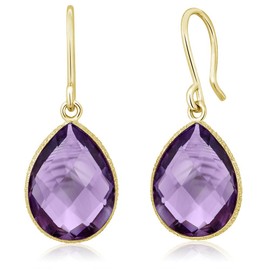 Gem Stone King Purple Amethyst 18K Yellow Gold Plated Silver Dangle Earrings For Women (13.00 Cttw, 16X12MM Pear Shape)