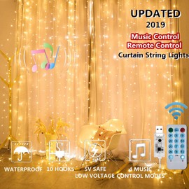 Epidgadget Window Curtain String Lights, 300 LED USB Powered Copper Wire String Light with Remote Control for Wedding Party Home Garden Bedroom Christmas Wall Decorations (Warm White)
