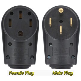 50 Amp Female 6-50P Plug & 6-50R Receptacle Set for RV, EV Charger, Welder Machine, (Black) 3 Prong 125/250V Heavy-Duty Electrical Connector , ETL Listed
