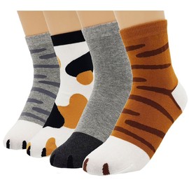 JJMax Women's Cute Kitty Cat Paws Socks with Paw Prints on Toes, Crew 4 Pair Set, One Size,Crew 4 Pair Set,One Size