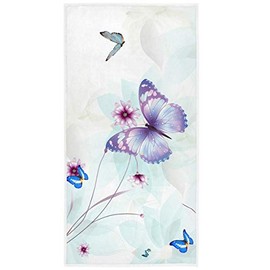 3D Butterflies Hand Towels 16x30 in Spring Summer Floral Lilac Abstract Flowers Bathroom Towel Small Bath Towel Kitchen Dish Guest Towel Decorations for Hand Face Gym Spa Bathroom