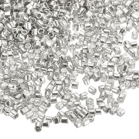 sourcing map Glass Bugle Beads,1.5x1.5mm Electroplating Silver 1400Pcs