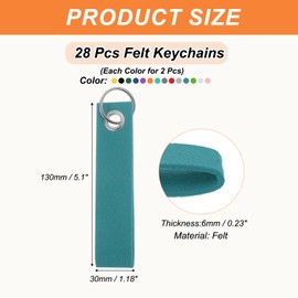 QUARKZMAN Pack of 28 Felt Key Rings with Stainless Steel Ring, Key Ring Blanks Colourful Writeable Felt Tags for DIY Decoration Bags (14 Colours, 130 x 30 mm)