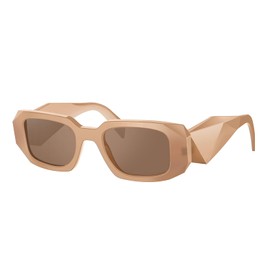 BUTABY Trendy Rectangle Sunglasses for Women Men Retro Sun Glasses Vintage Fashion Square Frame, Beige Frame Brown Lens, Medium