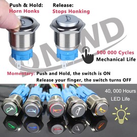 DMWD 2pcs 19mm Raised Speaker Horn Momentary Push Button Switch 3/4" Mounting Hole 12V-24V LED Lighted Silver Case 1NO 1NC SPDT with Pre-Wired Socket for Car Truck Boat Marine (White)