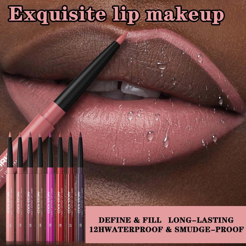 8 Colour Matte Lip Liner Set, 8 Pcs Set, Waterproof
