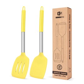Pack of 2 Silicone Solid Turner, Non Stick Slotted Kitchen Spatulas, High Heat Resistant BPA Free Cooking Utensils, Ideal Cookware for Fish, Eggs, Pancakes(Yellow)