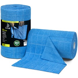 LIVOS Microfiber Cleaning Cloth Roll - 80 Pack, Reusable Paper Towels, Microfiber Towels for Cars, Super Absorbent Lint Free Cleaning Rags for House, Kitchen, Window-Check Blue, 11.5"x11.5"