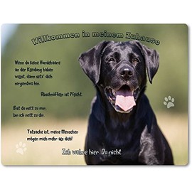 Merchandise for Fans Tin Sign, Warning Sign, Door Sign, Aluminium, 20 x 30 cm, Welcome to My Home, Motif: Black Labrador Portrait, 13