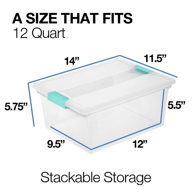 Tribello 6-Pack 12 Qt Stackable Plastic Storage Bins with Lids