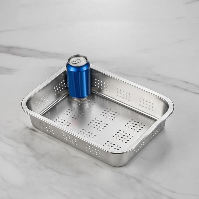 Stainless Steel Draining Rectangular Basin Vegetable Washing Drying Filter Basket