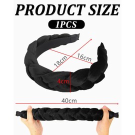 KGDUYC 1 Piece Braided Headbands for Women Velvet Headband Elastic Criss Cross Hair Bands Accessories - Black