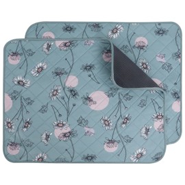 IEUUMLER Washable Pee Pads for Dogs, 2 Pack Non-Slip & Waterproof Pack Whelping Pad, Reusable Washable Puppy Potty Training Pad with Fast Absorbent for Playpen EU007 (Green Daisy, 36"X24"-2pcs)