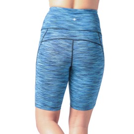 Fishers Finery Ecofabric - Pantalones cortos de entrenamiento de cintura alta para mujer, Azul (Blue Print), Large