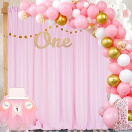 10ft x 8ft Pink Backdrop Curtain Party Backgrounds Panels Polyester Fabric for Valentine's Day Wedding Baby Shower Birthday Photography Party Decorations 5ft x 8ft,2 Panels