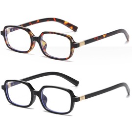 Breaksun Retro Rectangle Glasses for Women Men Small Square Blue Light Blocking Glasses Vintage Eyeglasses (Brown tortoise+Black)