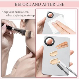 LuckyOpt Makeup Mixing Palette Spatula Set, 2PCS Mini Metal Makeup Palette & 2PCS Skincare Spatula, Cream Foundation Palette for Mixing and Save Cosmetics (A)
