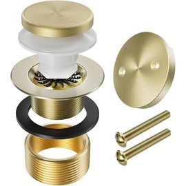 Brushed Nickel Bathtub Drain Stopper and Overflow Kit, Solid Brass Tip-Toe Bath Tub Drain with Hair Catcher - Universal Coarse/Fine Thread, Bathroom Bathtub Plug Replacement, 11.5/16 UNC - Colour: Brushed Brass