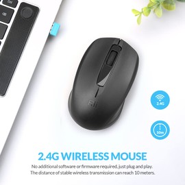 Rii Maus kabellos, 2.4G Funkmaus mit USB Empfänger(befindet Sich im Akkufach auf der Rückseite der Maus) Für Links und Rechtshänder, PC/Laptop/Windows, Schwarz