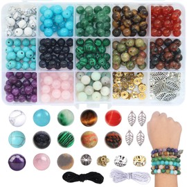 BLAESIFF 486Pcs Round Gemstone Beads for Jewelry Making, Natural Beads for Threading, 8 mm Crystal Beads for Bracelet Necklace Making, DIY Crafts Kit with Accessories