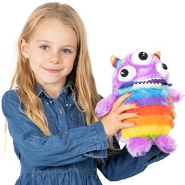 Worry Yummy Children's Monster Soft Toy - 28cm (11") Soft Cuddly Toy For Kids - Boys & Girls Anxiety, Stress & Fear Reducing Sleep Companion - Purple 'Zipper'