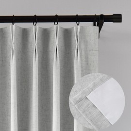 Hillcrest 8FT Linen Blend Full Blackout Pinch Pleat Window Curtains 95 Inches for Living Room Bedroom Thermal Insulated Drapes Back Tab with Hooks 2 Panels Light Gray 40" W x 95" L