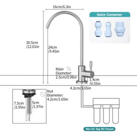 SoliForge Kitchen Direct Drinking Faucet for Non-Air Gap Reverse Osmosis Water Filtration System, Modern RO Kitchen Filter Faucet, 304 Stainless Steel, Reverse Osmosis Faucet