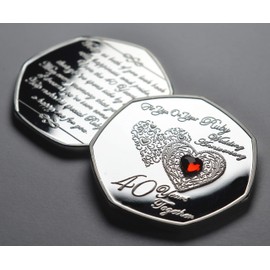 The Commemorative Coin Company Pair of 40th RUBY WEDDING ANNIVERSARY Silver & 24ct Gold Commemoratives with Ruby Gemstone. Gift/Present. 40 Years Together. Husband/Wife/Parents