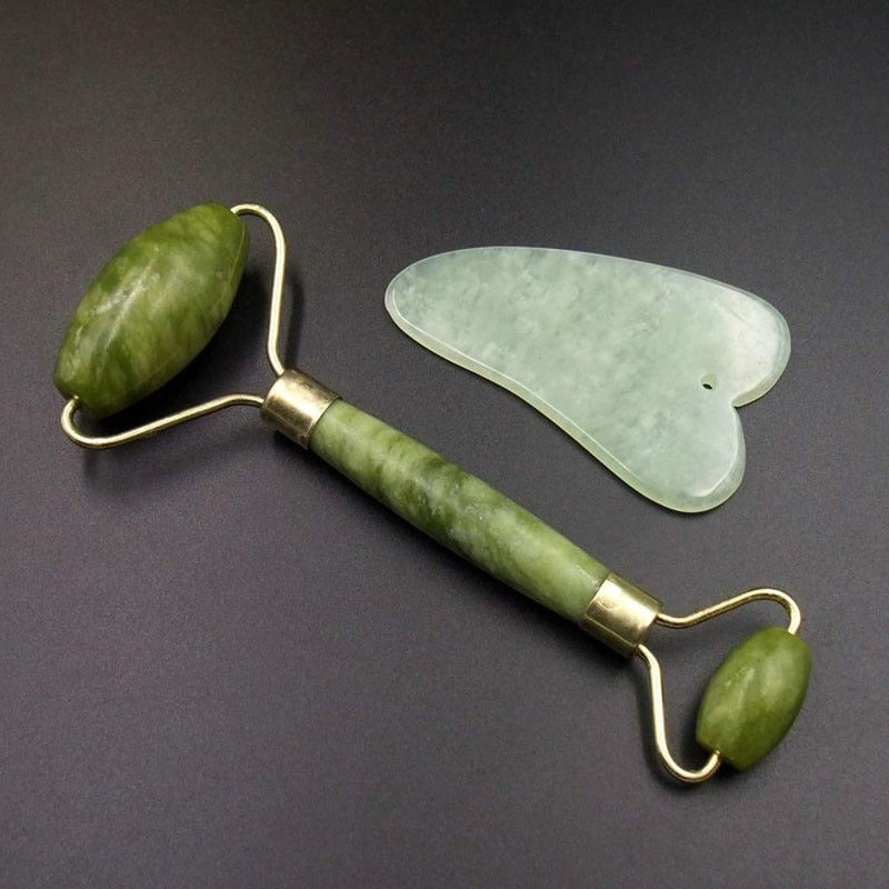 Premium Quality Double Headed Jade Roller and Gua Sha Set-