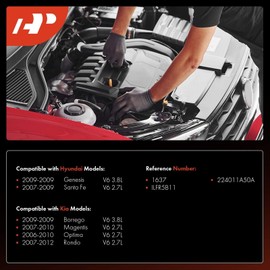 A-Premium Iridium Platinum Bujías compatibles con Kia Optima 2006-2010, Borrego 2009, Rondo 2007-2012, Magentis 2007-2010 y Hyundai Santa Fe 2007-2009, 2.7L 3.8L (paquete de 6)