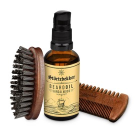 Störtebekker® Premium Beard Care Set for Men – Includes Beard Oil (Sandalwood), Beard Comb and Beard Brush – Perfect for Daily Beard Care – High-Quality Gift Idea for Men – Made in Germany