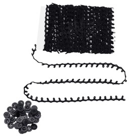 letsinstyle 26 Yards Nylon Sewing Trim with Button Loops, Black Elastic Cord Braid Trims with 50pcs Buckles, Sewing Fringe Trimming for Wedding Costume DIY Crafts Jewelry Home Decor