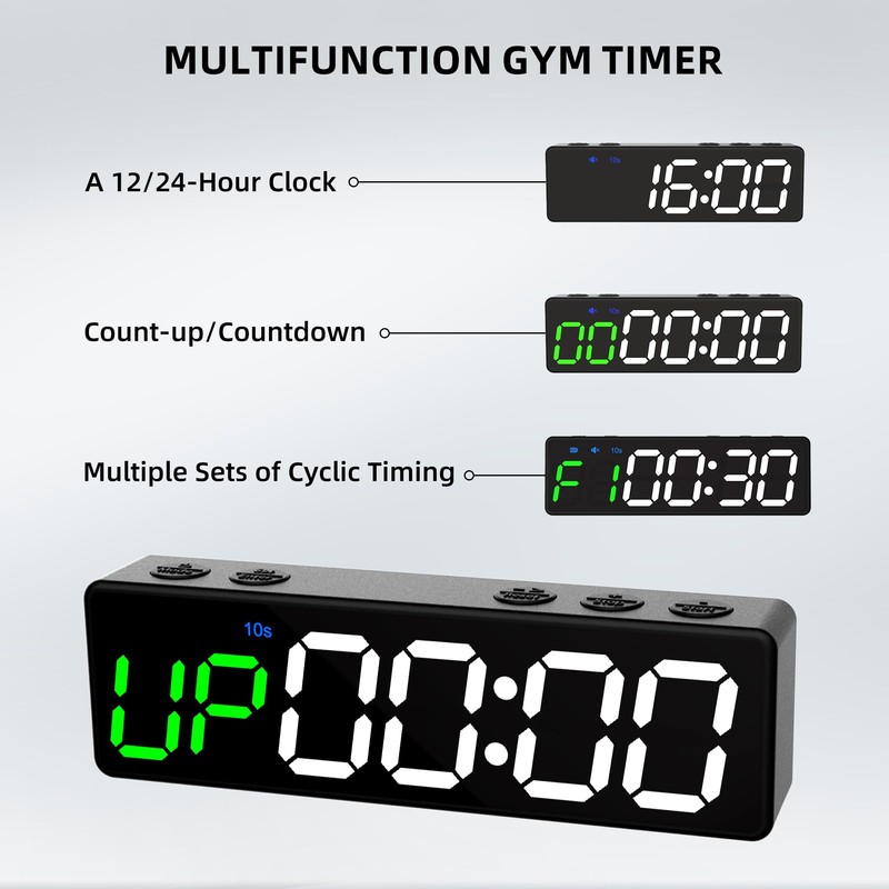 Mini Portable Gym Timer Clock, Large LED Digital Display Screen,