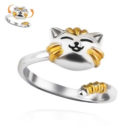 Mikovivi Fidget Rings for Women, Silver-Plated Rotating Rings Animal Cute Cat Ring Open Adjustable Fidget Jewellery Fidget Ring Women for Relaxing
