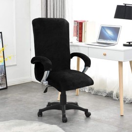 Yunlaishaocer Velvet Office Chair Cover with Armrest, Stretch Chair Covers, Removable for Office Chair Chair Covers, Protective Cover for Office Chair, Universal Computer Chair Cover (Black, L)