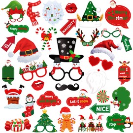 Christmas Photo Booth Props, 37Pcs Christmas Decorations Photo Backdrop Christmas Photo Props Party Decorations Supplies for Selfie