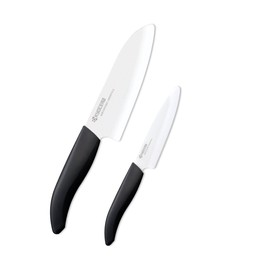 Kyocera Advanced Ceramic Revolution Series 2-Piece Cutlery Gift Set, Includes 5.5-inch Santoku and 4.5-inch Utility Knife, White Blade with Black Handle